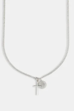 JWL-NECK Polished Cross & Compass Layered Necklace - 15mm - White