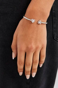 Women JWL-BRA Polished Cz Heart Bangle - White - 5mm