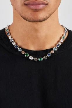 JWL-CHN Polished Edge Gemstone & Cross Chain - 8mm