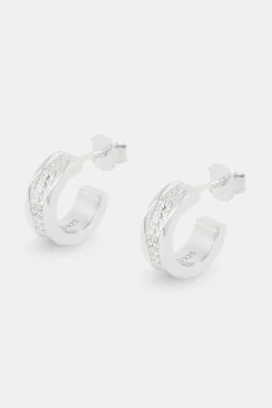 JWL-EAR Polished Edge Iced Centre Huggie Earrings - 15mm