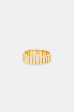 Women JWL-RNG Polished Iced Panelled Ring - 6mm - Gold
