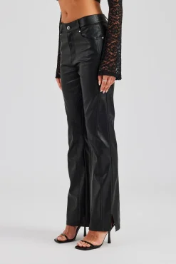 Women CLO-BOT-TRO PU Flare Trouser - Black
