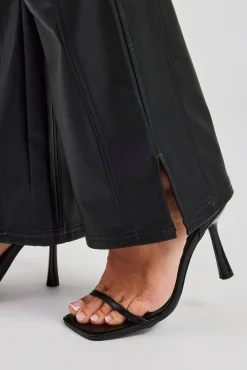 Women CLO-BOT-TRO PU Flare Trouser - Black