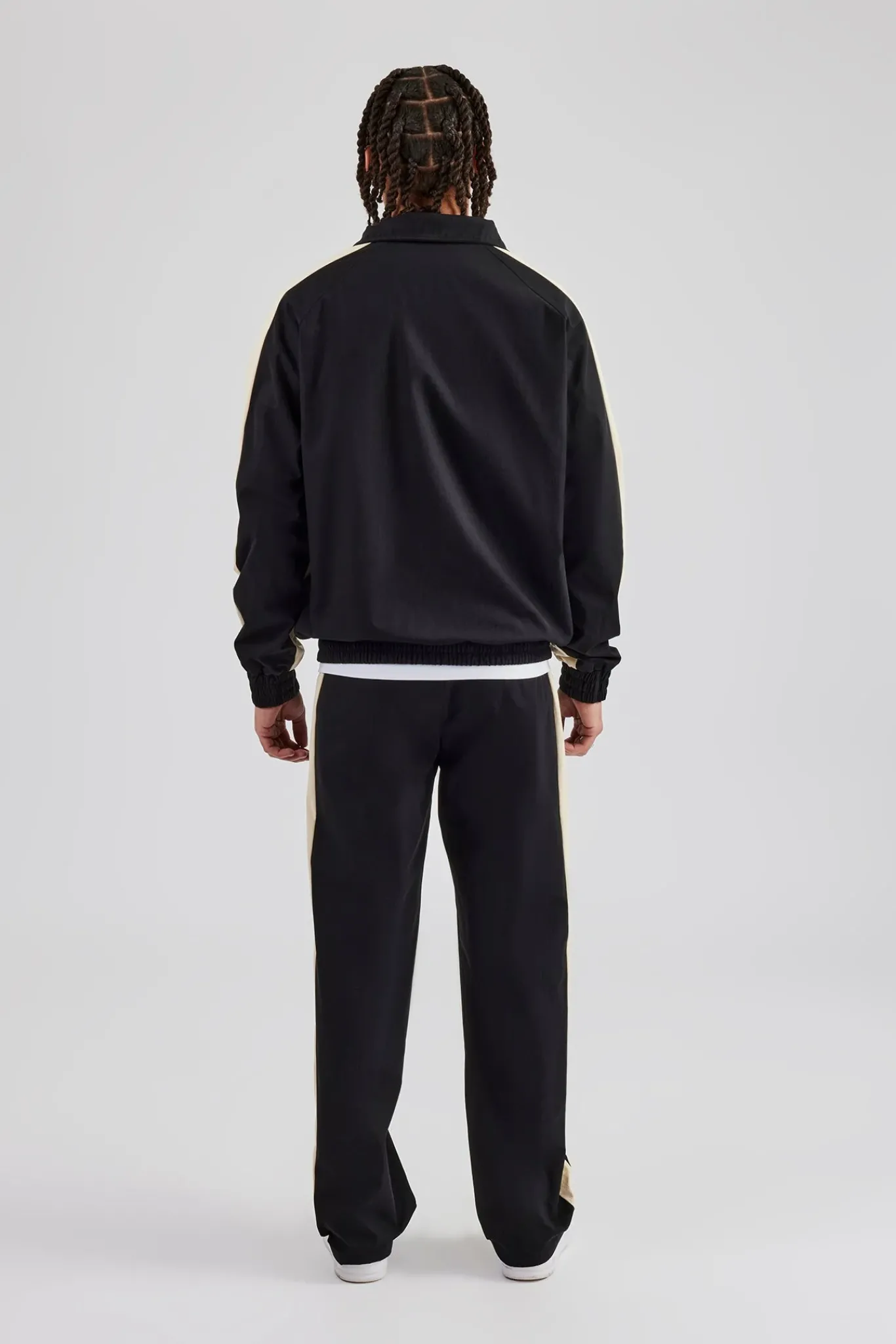 CLO-SET Quarter Zip Nylon Contrast Stripe Jacket & Straight Leg Jogger - Black