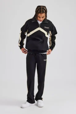 CLO-SET Quarter Zip Nylon Contrast Stripe Jacket & Straight Leg Jogger - Black