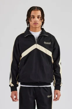 CLO-TOP-OUT Quarter Zip Nylon Contrast Stripe Jacket - Black