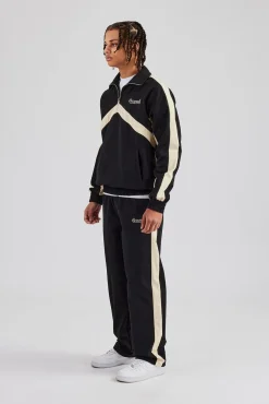 CLO-TOP-OUT Quarter Zip Nylon Contrast Stripe Jacket - Black
