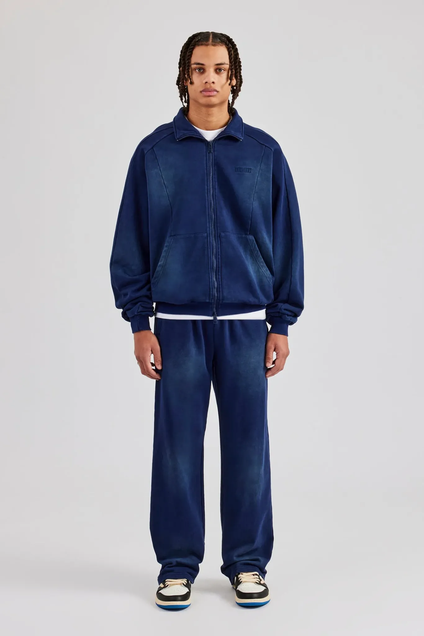 CLO-SET Raglan Seam Detail Zip Through Hoodie & Straight Leg Jogger - Navy Blue