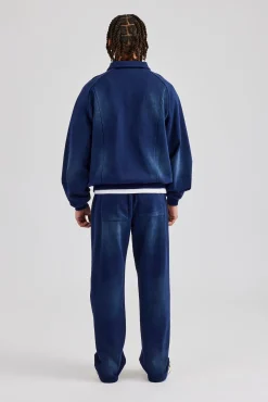 CLO-SET Raglan Seam Detail Zip Through Hoodie & Straight Leg Jogger - Navy Blue