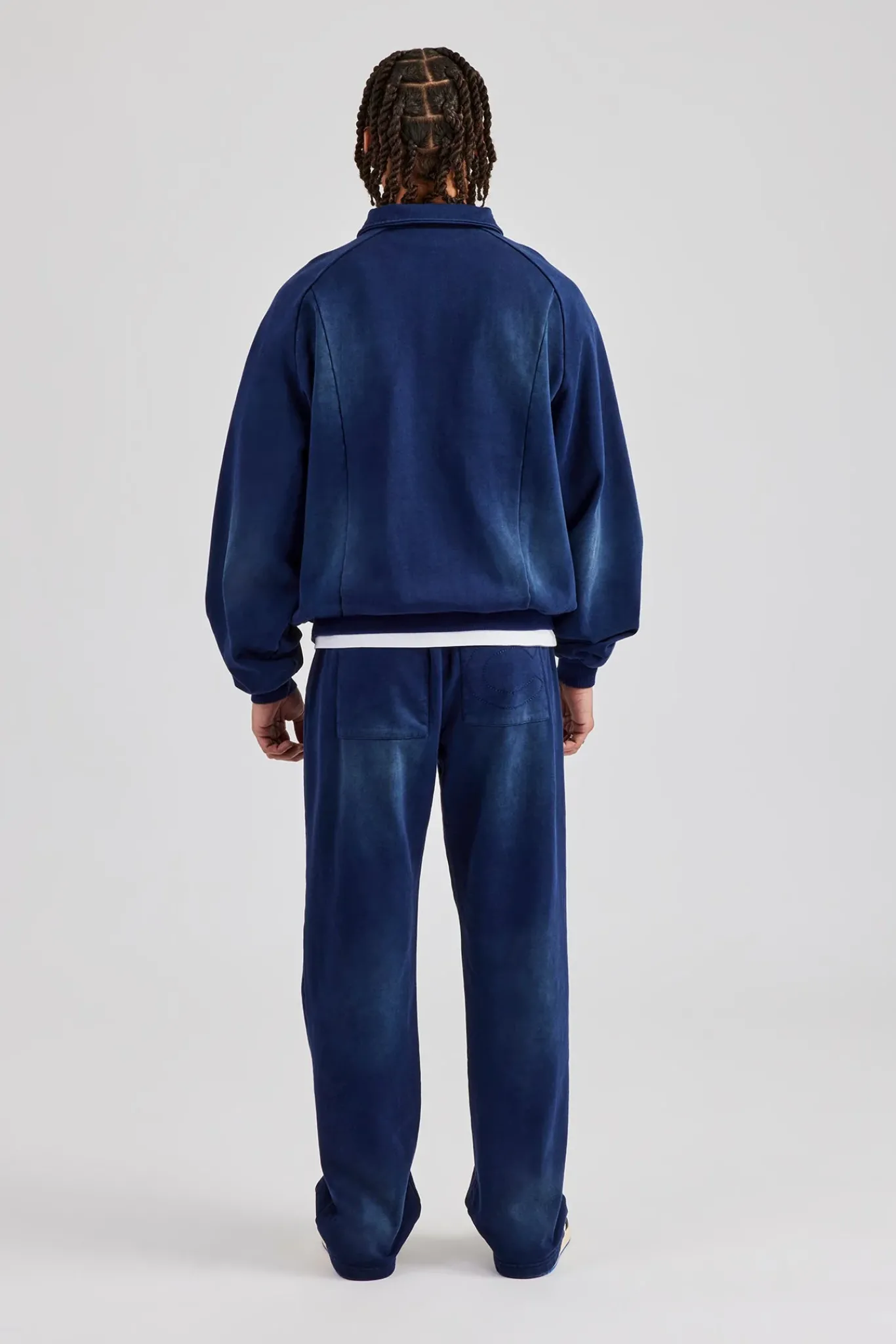 CLO-SET Raglan Seam Detail Zip Through Hoodie & Straight Leg Jogger - Navy Blue