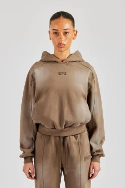 Women CLO-TOP-HS-HOOD Raglan Washed Cropped Hoodie - Washed Taupe