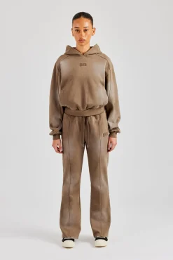 Women CLO-SET Raglan Washed Cropped Hoodie & Flare Trouser - Washed Taupe