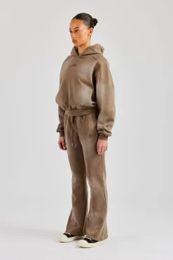 Women CLO-SET Raglan Washed Cropped Hoodie & Flare Trouser - Washed Taupe
