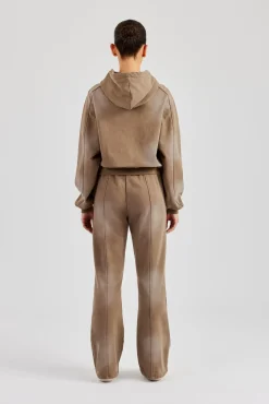 Women CLO-SET Raglan Washed Cropped Hoodie & Flare Trouser - Washed Taupe