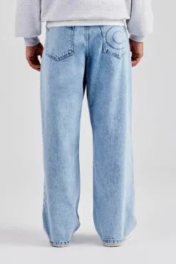 CLO-BOT-DEN Raw Edge Applique Carpenter Denim Jeans - Light Blue