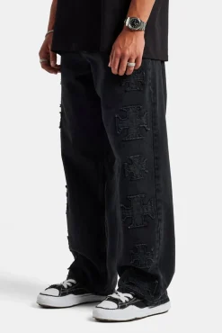 CLO-BOT-DEN Raw Edge Applique Motif Jean - Washed Black