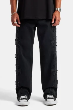 CLO-BOT-DEN Raw Edge Applique Motif Jean - Washed Black