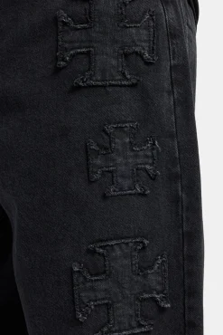 CLO-BOT-DEN Raw Edge Applique Motif Jean - Washed Black
