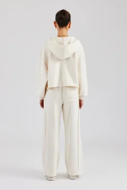Women CLO-SET Raw Edge Zip Through Hoodie and Jogger Set - Off White