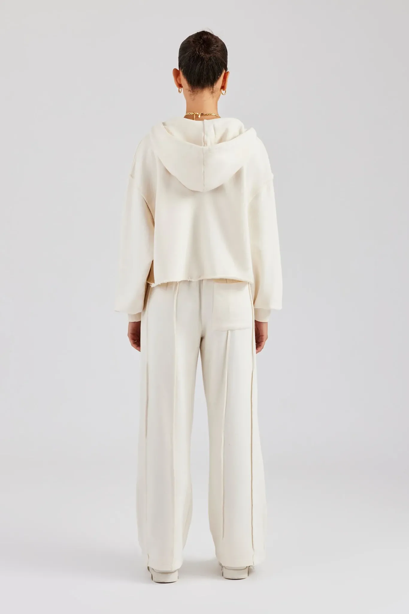 Women CLO-SET Raw Edge Zip Through Hoodie and Jogger Set - Off White