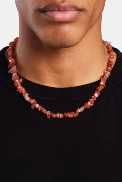 JWL-NECK-PRL Red Agate Bead Necklace - White 8mm