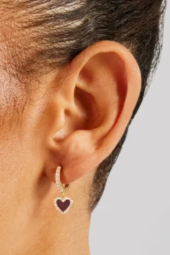 Women JWL-EAR Red Enamel Heart Drop Earrings - 6mm