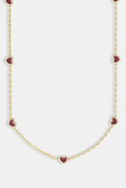 Women JWL-NECK Red Enamel Heart Thin Rolo Necklace - 8mm