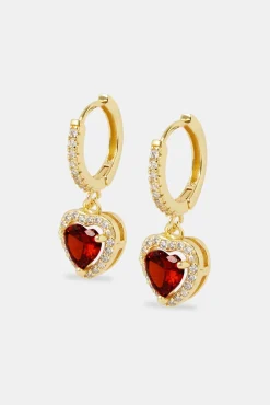Women JWL-EAR Red Heart Drop Earrings - Gold