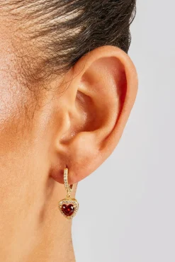 Women JWL-EAR Red Heart Drop Earrings - Gold