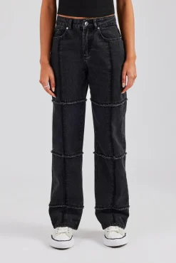 Women CLO-BOT-DEN Relaxed Square Raw Edge Jean - Washed Black