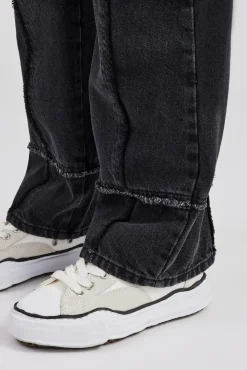 Women CLO-BOT-DEN Relaxed Square Raw Edge Jean - Washed Black