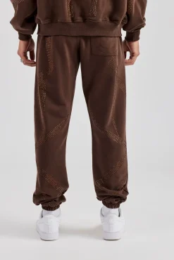 CLO-BOT-TRO Rhinestone Diamond Cuffed Jogger - Chocolate