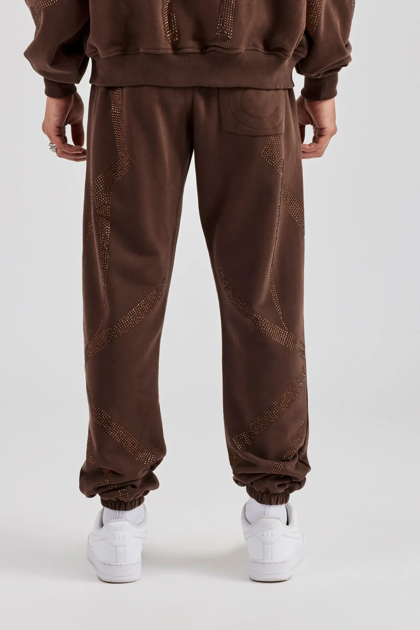 CLO-BOT-TRO Rhinestone Diamond Cuffed Jogger - Chocolate