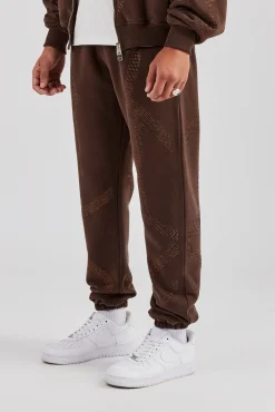 CLO-BOT-TRO Rhinestone Diamond Cuffed Jogger - Chocolate