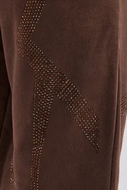 CLO-BOT-TRO Rhinestone Diamond Cuffed Jogger - Chocolate