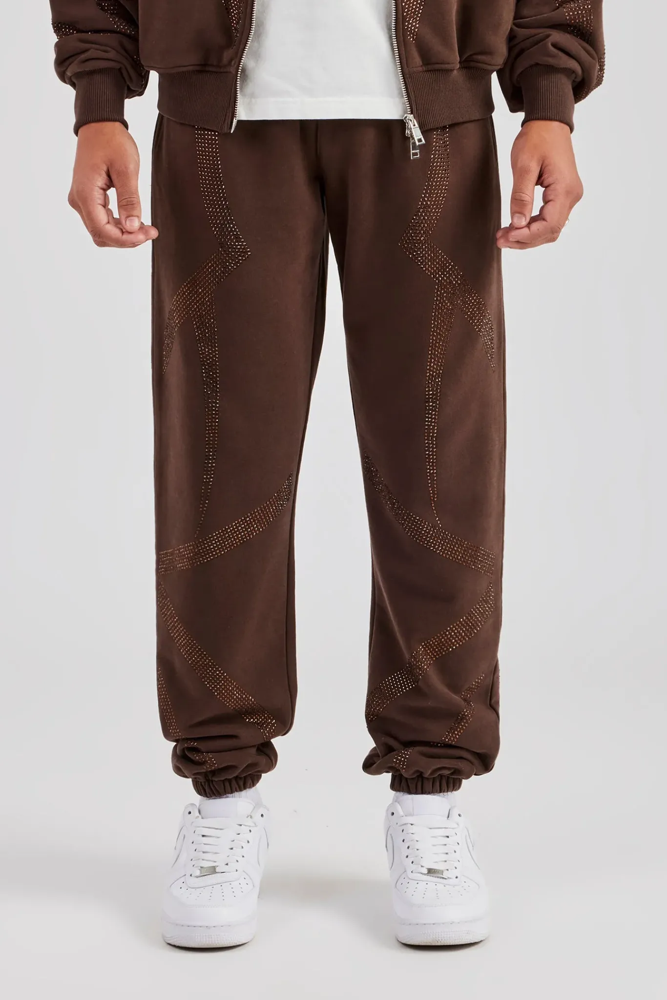 CLO-BOT-TRO Rhinestone Diamond Cuffed Jogger - Chocolate