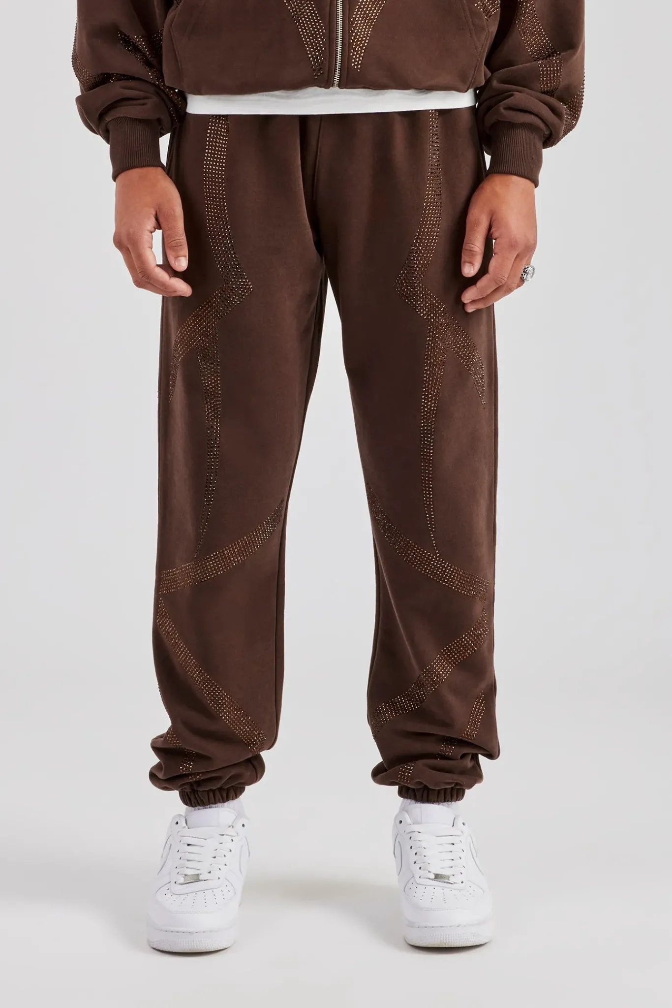 CLO-BOT-TRO Rhinestone Diamond Cuffed Jogger - Chocolate