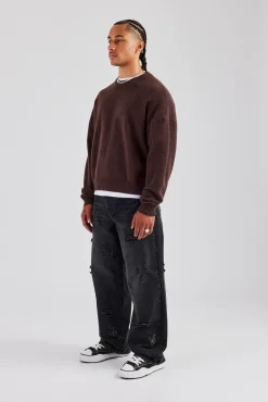 CLO-BOT-DEN Rhinestone Motif Baggy Jean