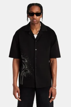 CLO-TOP-SHIR Rhinestone Palm Shirt - Black