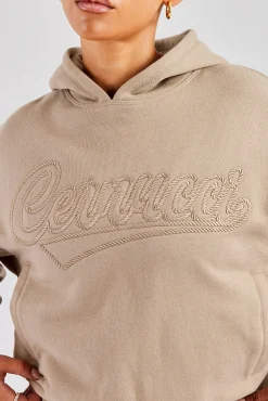 Women CLO-TOP-HS-HOOD Rope Embroidery Oversized Hoodie - Taupe