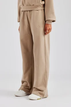 Women CLO-BOT-TRO Rope Embroidery Wide Leg Jogger - Taupe