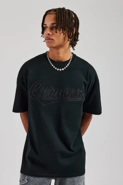 CLO-TOP-TEE Rope Script Oversized T-Shirt - Black