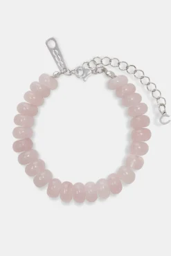 Women JWL-BRA-PRL Rose Quartz Bead Bracelet - White 8mm
