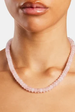 Women JWL-NECK-PRL Rose Quartz Bead Necklace - White 8mm