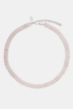 Women JWL-NECK-PRL Rose Quartz Bead Necklace - White 8mm