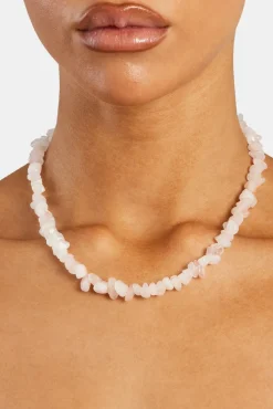 Women JWL-NECK Rose Quartz Shard Bead Necklace - White