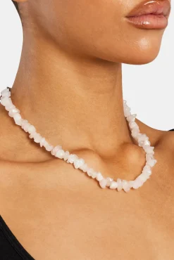 Women JWL-NECK Rose Quartz Shard Bead Necklace - White