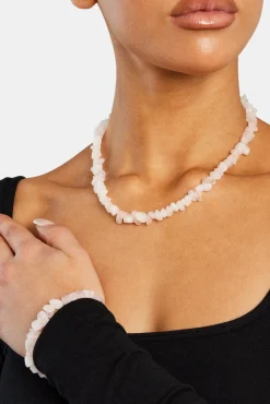 Women JWL-NECK Rose Quartz Shard Bead Necklace - White