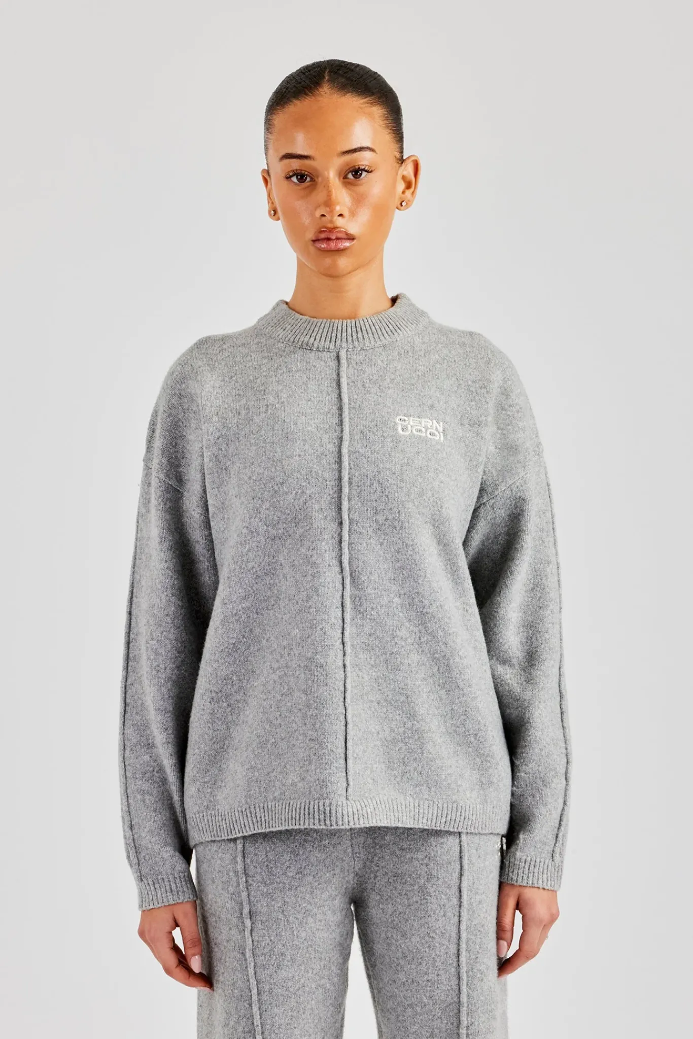Women CLO-TOP-HS-SWE-KTW Seam Detail Knitted Sweatshirt - Grey