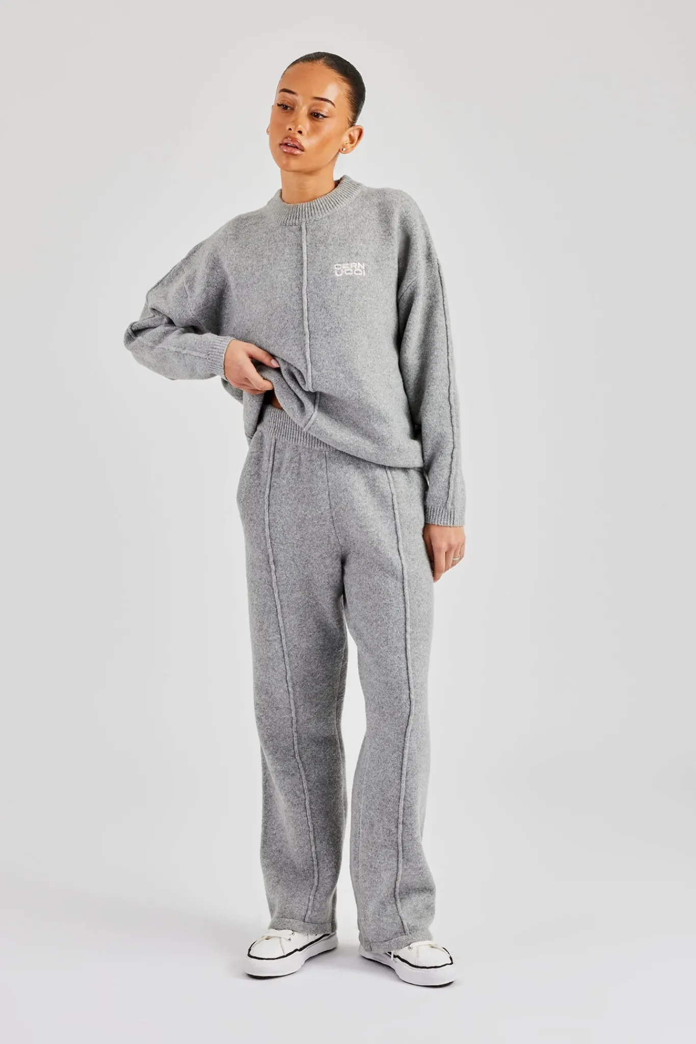 Women CLO-TOP-HS-SWE-KTW Seam Detail Knitted Sweatshirt - Grey
